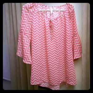 Coral and Cream Chevron Tunic Top